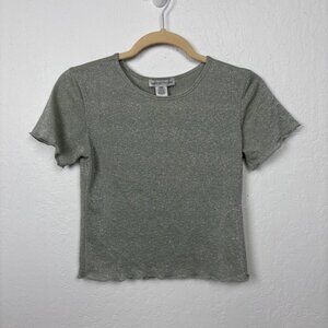 Urban Outfitters S Shimmering Silver Short Sleeve Top Tee Y2K